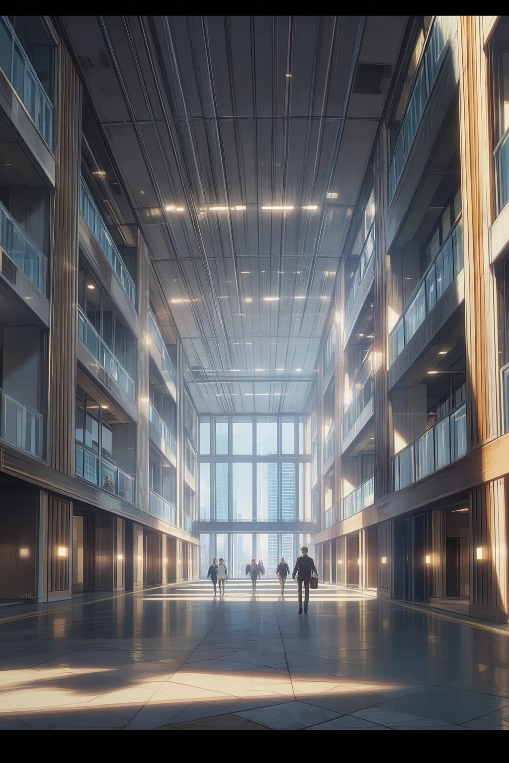 The 50th-floor executive lobby outside Alex Vance's office