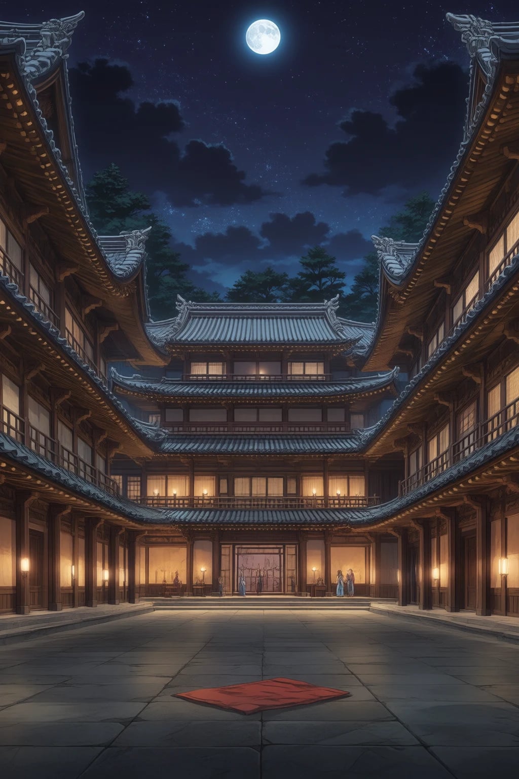 A quiet corridor in the royal palace, just after sunset.