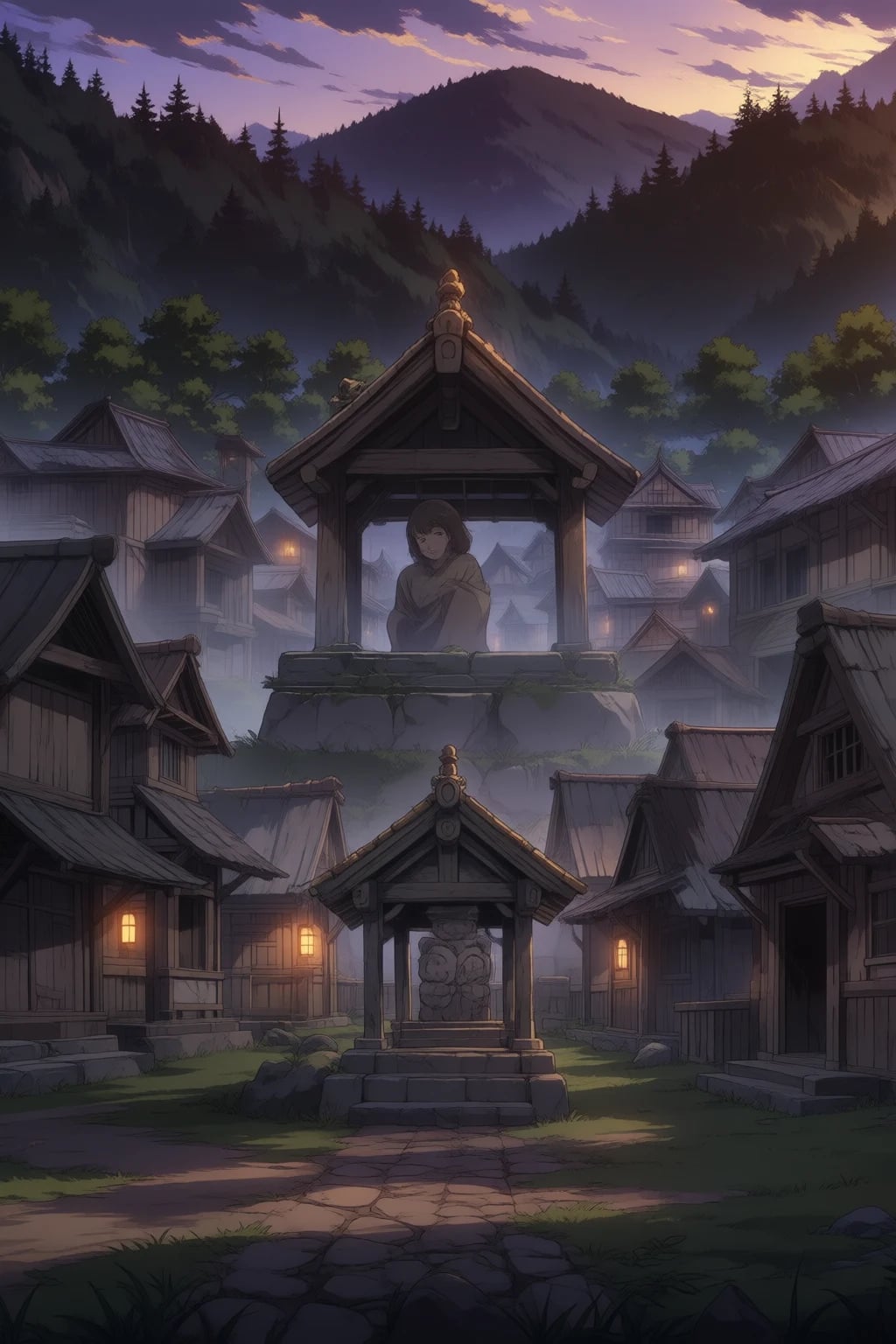 Your own ruined shrine, at the edge of the village.