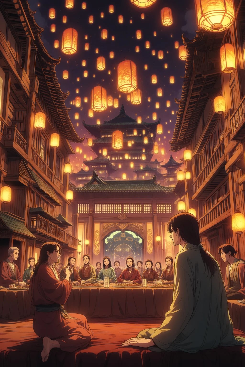 The main hall of the Lin family estate during a celebration