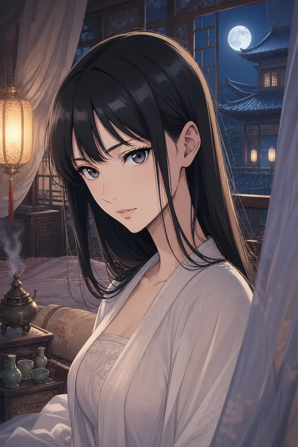 Princess Mingda's private bedchamber, late at night.