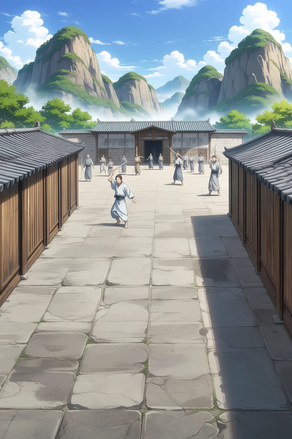 The main training yard of the Verdant Cloud Sect.