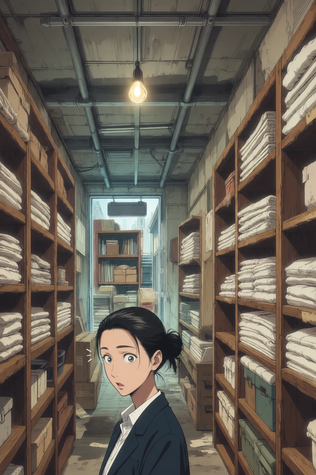 Inside Lin Textiles fabric shop, back storage room.