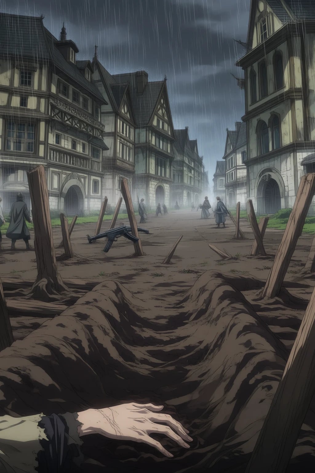 The muddy pit of a mass grave on the outskirts of the