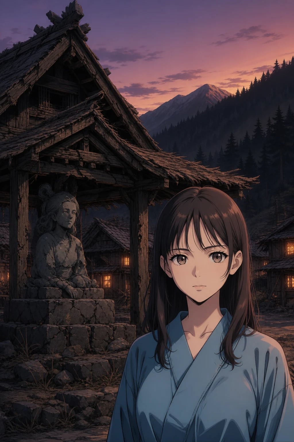 Your own ruined shrine, at the edge of the village.