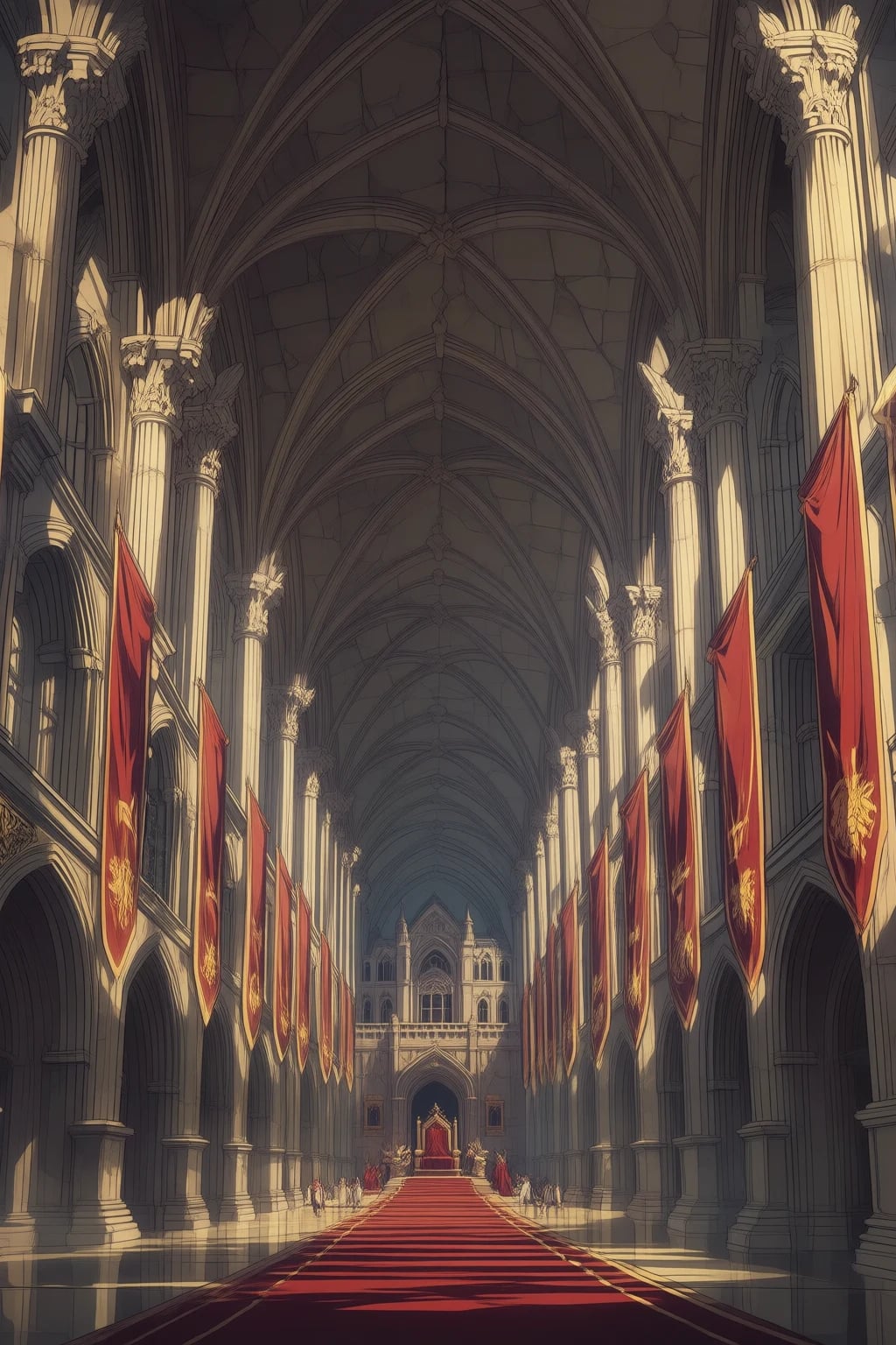 The crowded great hall after the king's funeral.