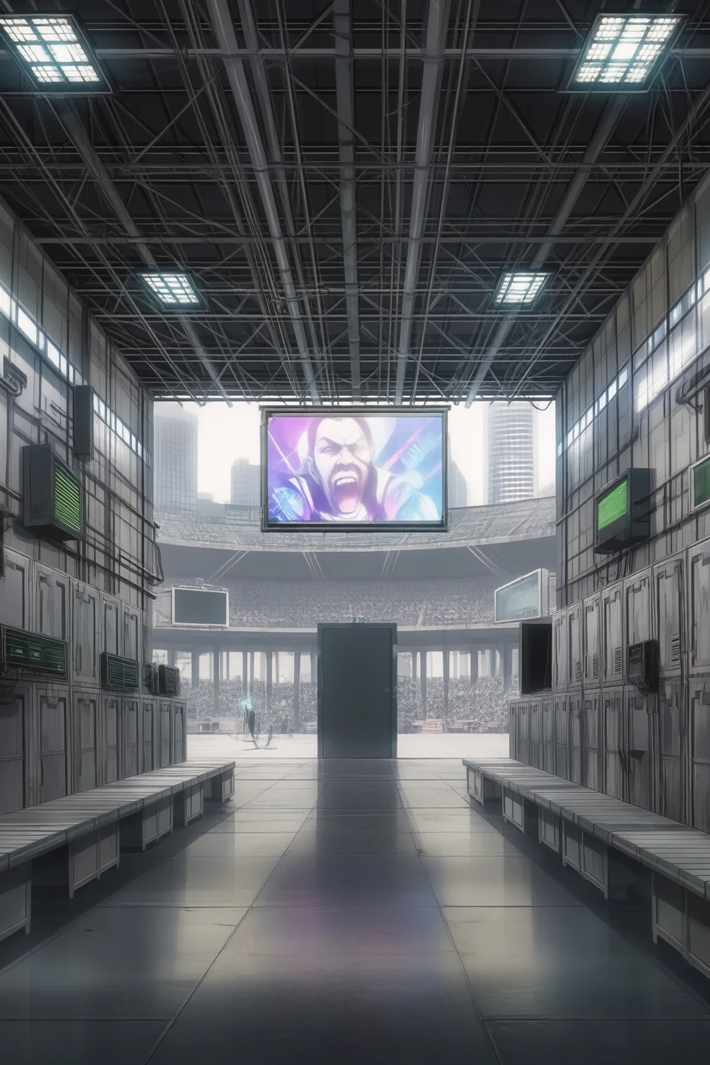 The tribute holding room, minutes before the arena opens.