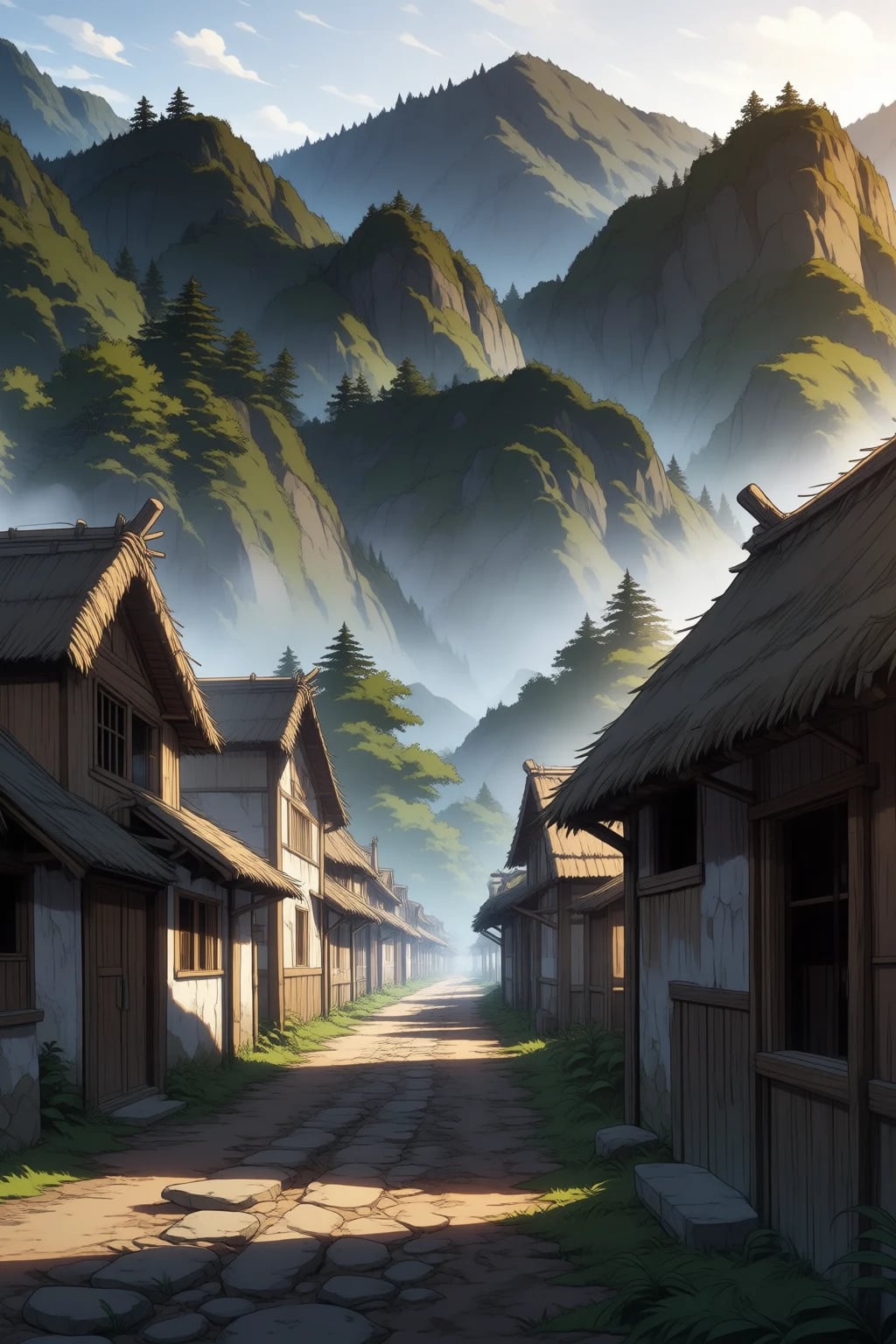 The muddy main path of Sun Village, outside the dilapidated