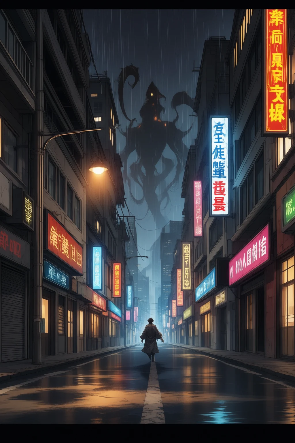 A narrow alley behind a live-stream studio in a wet city.