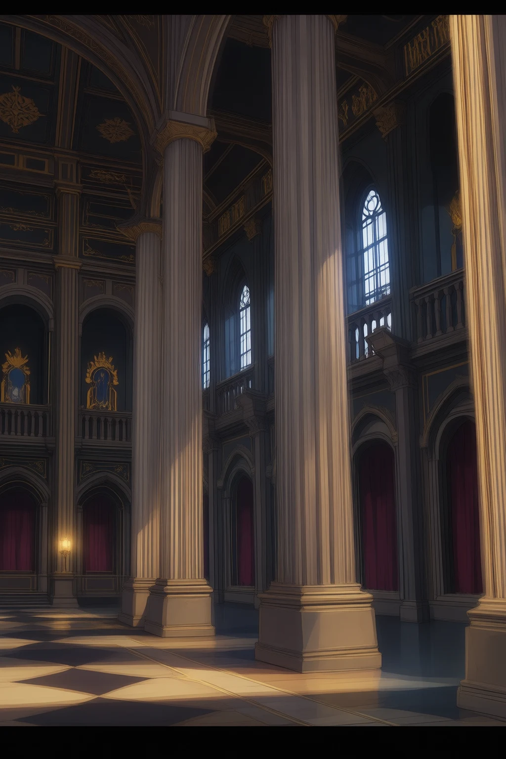 A dim hallway outside the Emperor's private council room.