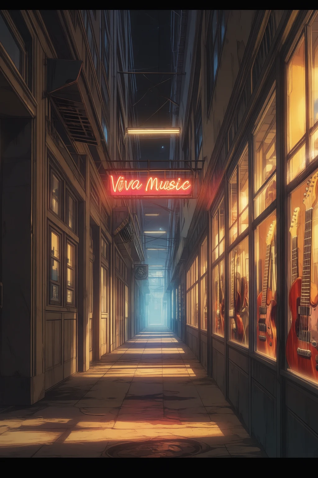 Inside the 'Viva Music' store. It is cluttered and magical.