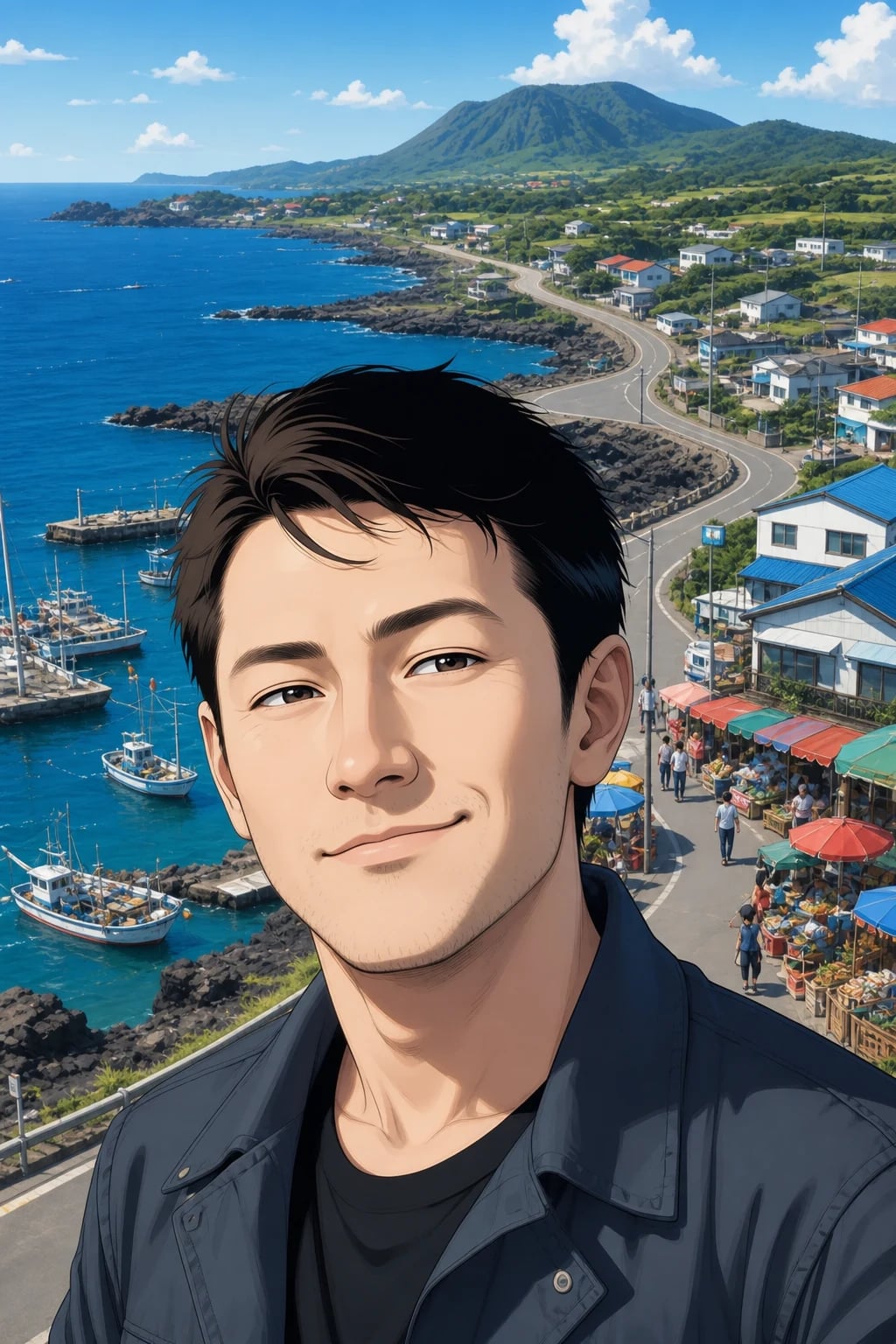 A small outdoor fish market near Jeju Harbor.
